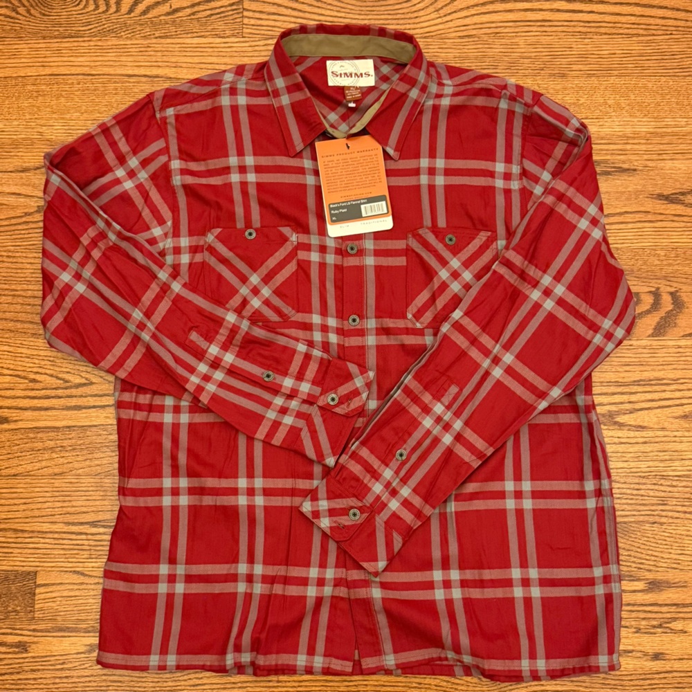Simms Red Plaid Casual Button Down Shirt